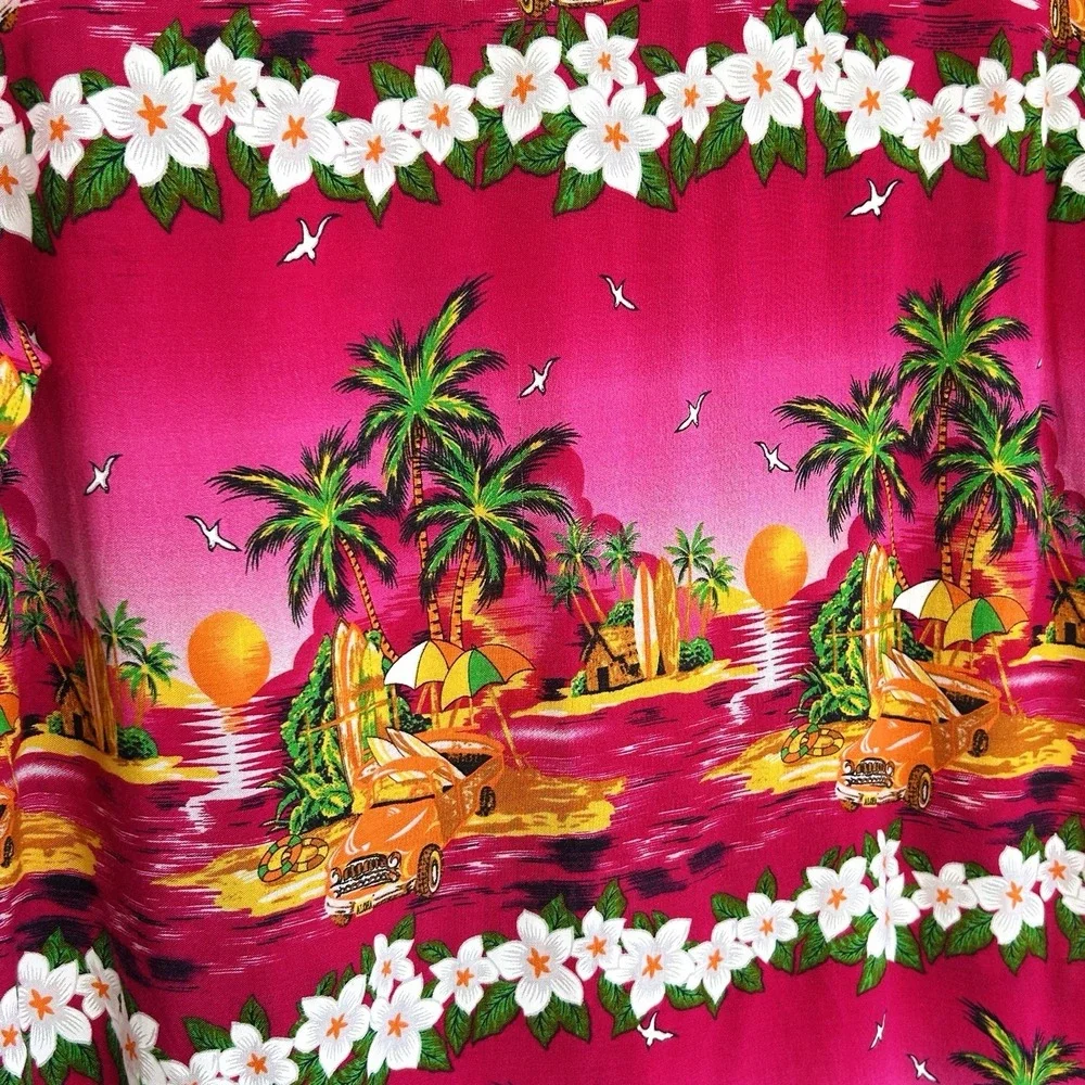 Vintage Jackpot Hawaiian Shirt Men Small Pink Floral Tropical Luau Tiki Vacation